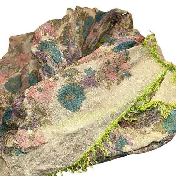marc jacbos diaphanous Spring floral neon green fringe shawl scarf wrap - Picture 1 of 6